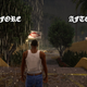 A la izquierda, la lluvia original en el juego. A la derecha, la lluvia después del glorioso trabajo de los modders.